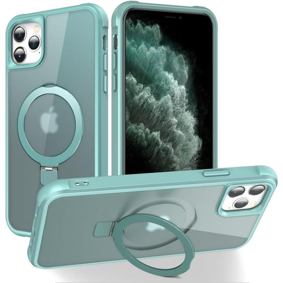 Compatible with iPhone 11 Pro Max with Magnetic Invisible Ring Kickstand Compatible with MagSafe Lightweight and Translucent Matte Back Shockproof Protective Case Men Women Green