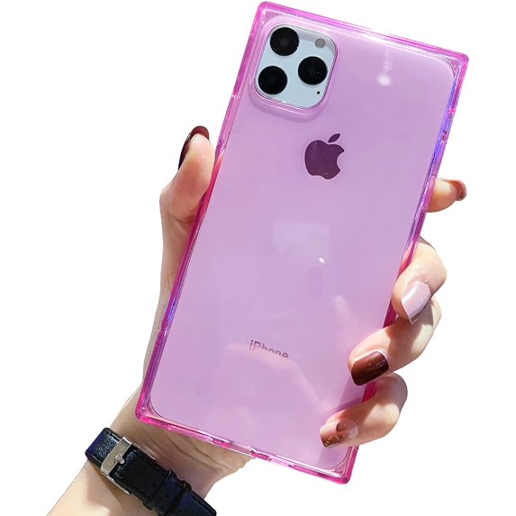 Compatible for iPhone 11 Pro Max Square Case Transparent,Reinforced Corners TPU Cushion,Crystal Clear Slim Cover Shock Absorption TPU Case for iPhone 11 Pro Max 6.5 inch (2019)-Pink
