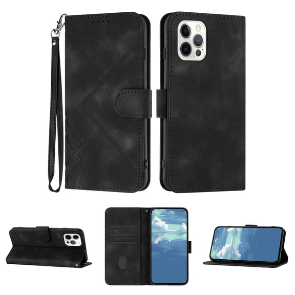 Compatible with iPhone 11 Pro Max Vintage Wallet Case, with Wrist Strap PU Leather Flip Card Slots Holder Kickstand Magnetic Closure Phone Case Cover for iPhone 11 Pro Max for Women Men, Black