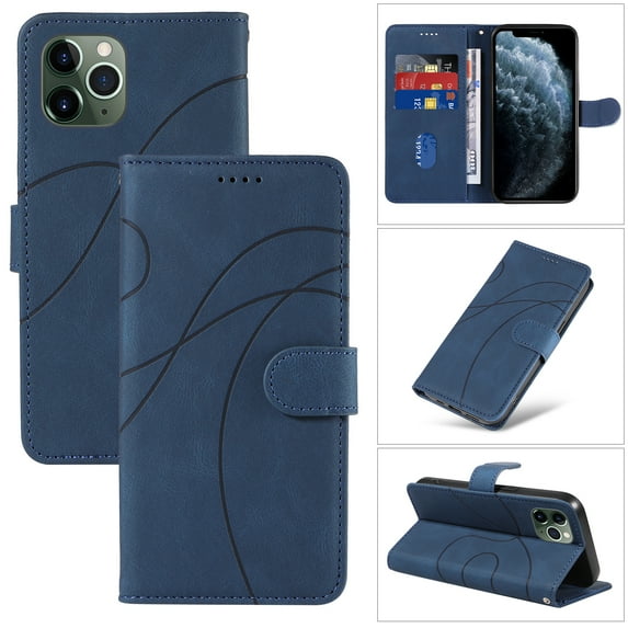 Compatible with iPhone 11 Pro Max Wallet Case, Protective Vintage Premium PU Leather Flip with Card Holders Kickstand & Wrist Strap Folio Case Cover for Men Women for iPhone 11 Pro Max, Darkblue