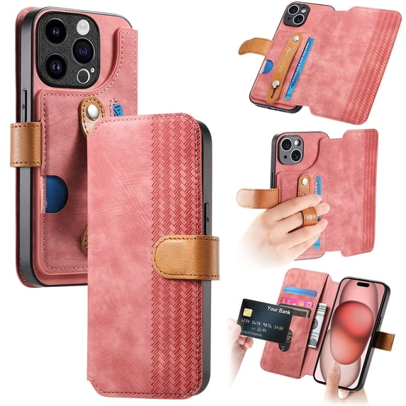Compatible with iPhone 11 Pro Max Wallet Case with RFID Blocking Card Holder,With Wrist Strap, PU Leather Flip Case with Kickstand and Magnetic Closure, Shockproof Interior Protective Cover,Pink