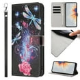 thumbnail image 1 of Compatible with iPhone 11 Pro Max Wallet Case for Women Girls, Garden Flower Pattern Design PU Leather Flip Cover with Card Holder Kickstand Wrist Strap Protective Phone Case, Dragonfly, 1 of 9