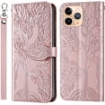 thumbnail image 1 of Compatible with iPhone 11 Pro Max Wallet Case Women Leather Flip with Wrist Strap Kickstand Magnetic Shockproof with Card Holder Protective Case for iPhone 11 Pro Max Life Tree Rose Gold, 1 of 14