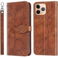 thumbnail image 1 of Compatible with iPhone 11 Pro Max Wallet Case Women Leather Flip with Wrist Strap Kickstand Magnetic Shockproof with Card Holder Protective Case for iPhone 11 Pro Max Life Tree Brown, 1 of 14