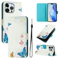 thumbnail image 1 of Compatible for iPhone 11 Pro Wallet Case, Painting Pattern Premium PU Leather [Credit Card Holder] [Wrist Strap] Flip Stand Feature Purse Case Full Protective Pattern Phone Cover, Blue Butterfly, 1 of 17
