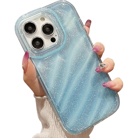 Compatible with iPhone 11 Pro for Women/Girls, Cute Glitter Bling Water Ripple Clear Anti-Scratch Shockproof Soft Curly Wave Phone Case for iPhone 11 Pro,Blue