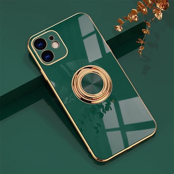 Compatible with iPhone 11 Ring Holder Case Shiny Plating Rose Gold Edge 360 Degree Rotation Kickstand for Women Girls Slim Soft Flexible TPU Protective Cover Case, 6.1 Inch