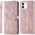 thumbnail image 1 of Compatible with iPhone 11 Wallet Case, iPhone 11 Case Leather with Card Holder Magnetic Kickstand Wrist Strap Shockproof Case for iPhone 11 Life Tree Rose Gold, 1 of 14