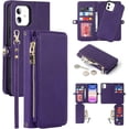 thumbnail image 1 of Compatible with iPhone 11 Wallet Case,Detachable 2 in 1 Magnetic [9 Card Slots] Removable Wrist Strap Zipper Wallet Shockproof Kickstand Multi-Function PU Leather Case for iPhone 11,6.1" Purple, 1 of 16