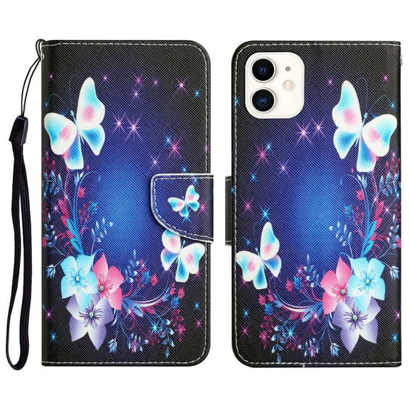 Compatible with iPhone 11 Wallet Case for Women with Credit Card Holders, Magneitc Cute Patterned Designed Flip PU Leather Kickstand Shockproof Cover for iPhone 11, Butterfly