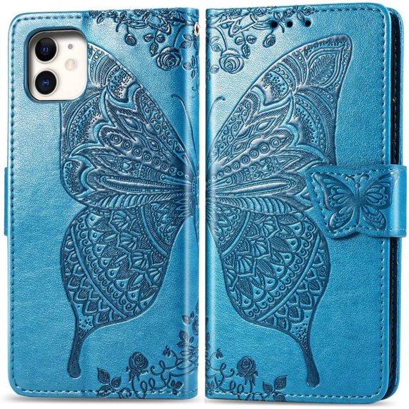 Compatible with iPhone 11 Wallet Case for Women, Leather Flip Folio with Kickstand Magnetic and Card Holder Protective Case for iPhone 11 Butterfly Blue SD