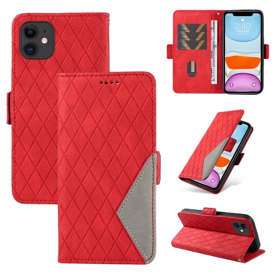 Compatible with iPhone 11 Wallet Flip Case, Classic PU Leather Shockproof Protective for Men Women Card Slots Kickstand Magnetic Closure Phone Case Cover for iPhone 11, Red