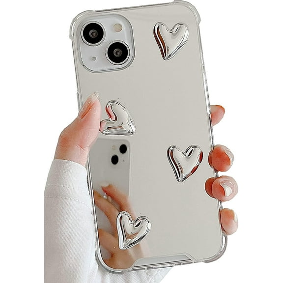 Compatible with iPhone 11 case,Mirror Senior Silver Cute Heart Soft Silicone Clear Makeup Mirror Women Girls Shockproof Protect Cover Case for iPhone 11