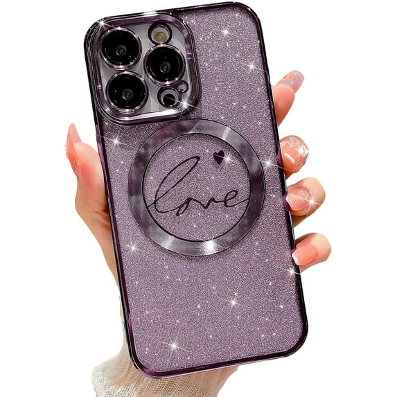 Compatible with iPhone 11 pro Magnetic Glitter Case-5.8 Inch, Luxury Love Heart Pattern Plating Clear Case, Compatible with MagSafe for Women Girls Shockproof Back Cover-Purple