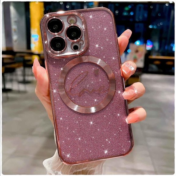 Compatible with iPhone 11 pro Magnetic Glitter Case-5.8 Inch, Luxury Love Heart Pattern Plating Clear Case, Compatible with MagSafe for Women Girls Shockproof Back Cover-Pink