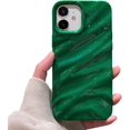 thumbnail image 1 of Compatible for iPhone 12/12 Pro Case 3D Fold Wave Cute Sparkle Glitter Fashion Luxury Soft TPU Shockproof Protect Women Girl Teen Phone Case for iPhone 12/12 Pro 6.1''-Ancient Green, 1 of 7
