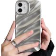 thumbnail image 1 of Compatible for iPhone 12/12 Pro Case 3D Fold Wave Cute Sparkle Glitter Fashion Luxury Soft TPU Shockproof Protect Women Girl Teen Phone Case for iPhone 12/12 Pro 6.1''-Silver, 1 of 14