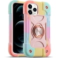 thumbnail image 1 of Compatible with iPhone 12/12 Pro Case 6.1 Inch with 360 Degree Rotate Ring Stand, Military Grade Drop Protection Rugged Heavy Duty Case 3 in 1 Protective Durable Cover (Rainbow Pink), 1 of 14