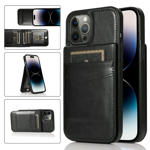 Compatible with iPhone 12/12 Pro Case Wallet with Credit Card Holder, Premium PU Leather Magnetic Clasp Kickstand Heavy Duty Protective Shock Absorbing Phone Cover for iPhone 12/12 Pro, Black