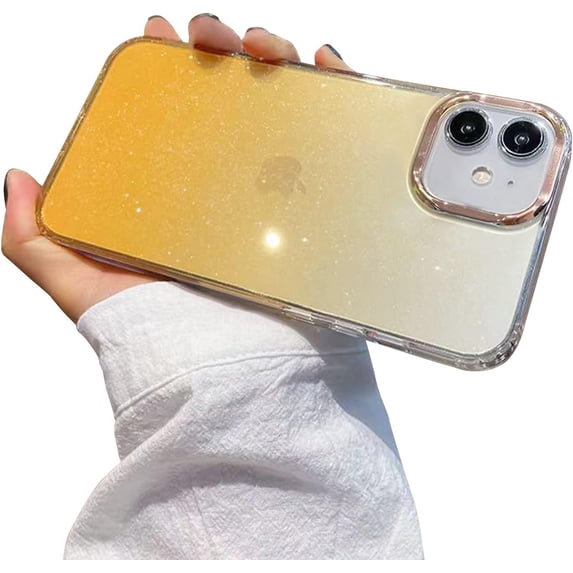 Compatible with iPhone 12/12 Pro Case for Women Girls,Luxury Shiny Fashion Gradient Glitter Bling Cute Clear Acrylic Plate Shockproof Case for iPhone 12/12 Pro(Gradient Yellow)