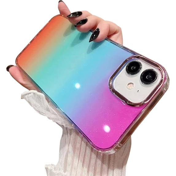 Compatible with iPhone 12/12 Pro Case for Women Girls,Luxury Shiny Fashion Gradient Glitter Bling Cute Clear Acrylic Plate Shockproof Case for iPhone 12/12 Pro(Gradient Rainbow)