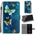 thumbnail image 1 of Compatible with iPhone 12 / 12 Pro Wallet Case for Men Women, Premium PU Leather Flip Cover with Card Holder, Wrist Strap, Kickstand Shockproof Magnetic Clasp Phone Case, Two Green Butterflies, 1 of 8