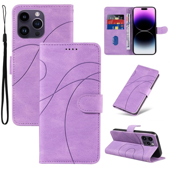 Compatible with iPhone 12/12 Pro Wallet Case, Protective Vintage Premium PU Leather Flip with Card Holders Kickstand & Wrist Strap Folio Case Cover for Men Women for iPhone 12/12 Pro, Purple