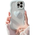 thumbnail image 1 of Compatible with iPhone 12/12Pro Case for Girls Women,Cute 3D Love Heart Design Curly Wave Clear Transparent Case Shockproof Protective Slim Soft TPU Bumper Cover for iPhone 12/12Pro-Blue, 1 of 8
