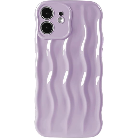 Compatible with iPhone 12 6.1" Case, Cute Glossy Water Ripple Pattern Phone Case, Curly Wave Frame Design for Women Girls, Soft TPU Slim Fit Shockproof Full-Body Protection Cover, Light Purple