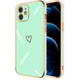 thumbnail image 1 of Compatible with iPhone 12 6.1” Case for Women Girls,Full Camera Lens Protection Raised Reinforced Corners TPU Love Heart Plating Bumper Case Cute Slim Shockproof Case Cover(Light Green), 1 of 14