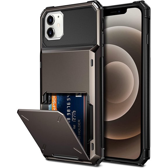 Compatible with iPhone 12 Case 5G Wallet 4-Card Slot Credit Card Holder Flip Hidden Pocket Dual Layer Protective Back Cover Compatible with iPhone 12 5G 6.1inch Gun
