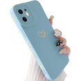 thumbnail image 1 of Compatible with iPhone 12 Case (6.1" 2020), Plated Luxury Heart Phone Case Cute Side Pattern Soft TPU Shockproof Full Camera Lens Protective Phone Cases for Women Girls - Light Blue, 1 of 8