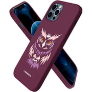 Compatible with iPhone 12 Case 6.1 and iPhone 12 Pro Case, Slim Liquid Silicone 3 Layers Full Covered Soft Gel Rubber Phone Case Cover 6.1 inch Owl/WineRed