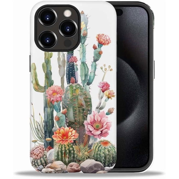 Compatible with iPhone 12 Case, A Cactus in Full Bloom Case Soft TPU + Hard PC 2-in-1, Anti-Scratch Soft TPU Shockproof Unique Protective Cover Pattern Design