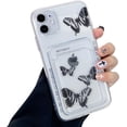 thumbnail image 1 of Compatible for iPhone 12 Case Clear with Card Holder, Cute Butterfly Phone Cover for Women Girl, Protective Soft TPU Shock-Absorbing Wallet Case for iPhone 12-Black Butterfly, 1 of 14