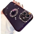 thumbnail image 1 of Compatible for iPhone 12 Case with Clear Plating Luxury Logo View Glitter Cute Diamond Sparkly Design Aesthetic Women Teen Girls Phone Cases Bling Camera Protective Cover-(Purple-2), 1 of 11