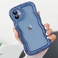 thumbnail image 1 of Compatible with iPhone 12 Case, Cute Curly Wave Frame Shape with Plating Edge, Camera Lens Cover & Soft TPU Silicone Heavy Duty Shockproof Protection Clear Phone case for iPhone 12, Blue, 1 of 14