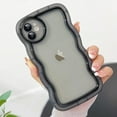 thumbnail image 1 of Compatible with iPhone 12 Case, Cute Curly Wave Frame Shape with Plating Edge, Camera Lens Cover & Soft TPU Silicone Heavy Duty Shockproof Protection Clear Phone case for iPhone 12, Black, 1 of 15