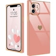 thumbnail image 1 of Compatible with iPhone 12 Case  Cute Plating Gold Luxury Love Heart Phone Case for Women Girls Shockproof Raised Full Camera Lens Protection Bumper Cover for iPhone 12, Pink, 1 of 14