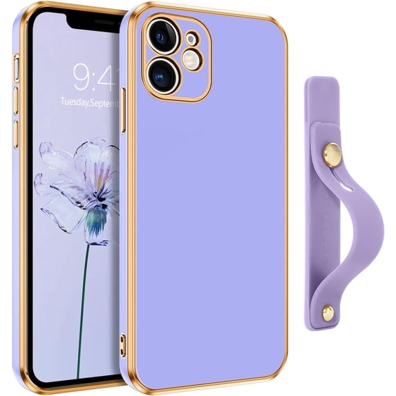 Compatible with iPhone 12 Case, Cute Wristband Holder Slim Lightweight Hard PC TPU Bumper Scratch Resistent Shockproof Protective Phone Cover for iPhone 12 6.1''- Lavender Purple.