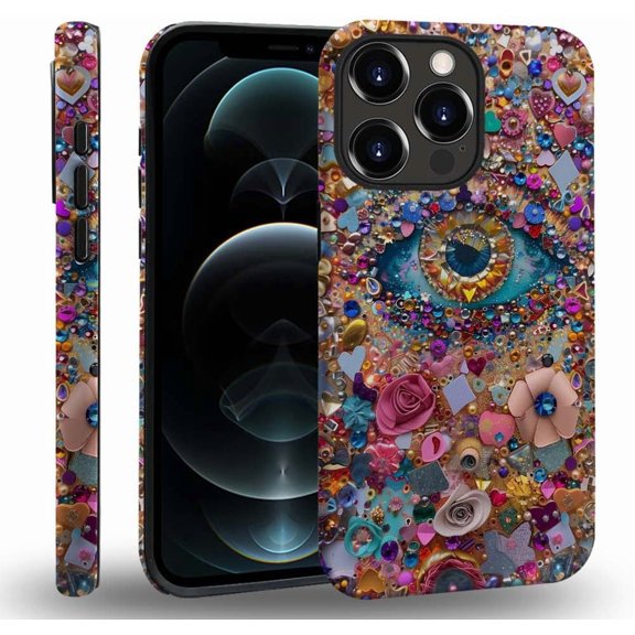 Compatible with iPhone 12 Case, Evil Eye Charm Case Soft TPU + Hard PC 2-in-1, Anti-Scratch Soft TPU Shockproof Unique Protective Cover Pattern Design