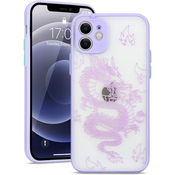 Compatible with iPhone 12 Case Fashion Cool Dragon Animal 3D Pattern Design Frosted PC Back Soft TPU Bumper Shockproof Protective Case Cover for iPhone 12 6.1 inch, Purple