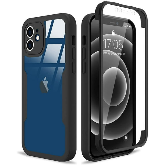 Compatible with iPhone 12 Case Full Body Clear Design with Built-in Screen Protector Shockproof Anti-Scratch Rugged Phone Case 360 Protective Cover for iPhone 12 6.1 inch, Black