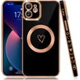 thumbnail image 1 of Compatible with iPhone 12 Case Magsafe, Cute Heart Pattern Luxury Plating Full Camera Lens Protection Magnetic Case for iPhone 12 for Women Girl-Black, 1 of 13