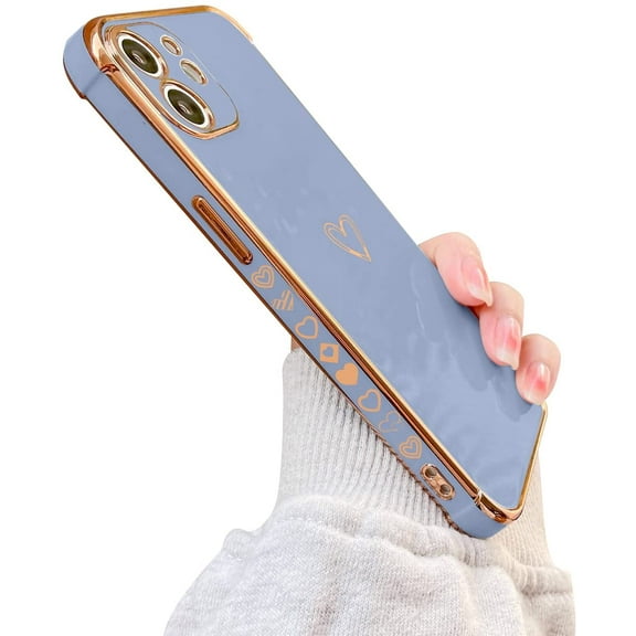 Compatible with iPhone 12 Case [Not Fit iPhone 12 Pro] for Soft TPU Gold Heart Pattern Slim Protective Shockproof Case for Women Girls for iPhone 12 6.1 Inch-Black