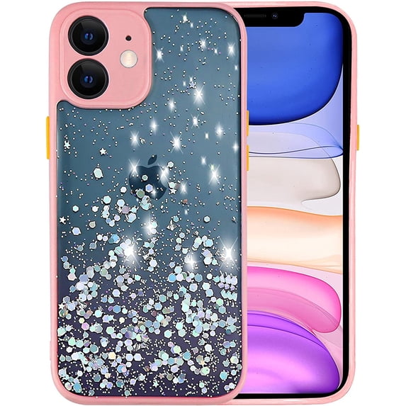 Compatible with iPhone 12 Case, with Precise Camera Protection, Clear Sparkly Bling Star Glitter for Women Girls Shockproof Anti-Scratch Protective Case for iPhone 12 - Pink