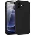 thumbnail image 1 of Compatible with iPhone 12 Case with Screen Protector,Enhance Camera Protection,Soft Flexible Silicone Gel Rubber Bumper Cover,Slim Fit Protective Phone Case 6.1" for Women Girls Black, 1 of 7