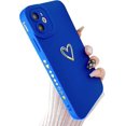thumbnail image 1 of Compatible with iPhone 12 Case for Women, Bronzing Luxury Heart Phone Case Cute Side Small Pattern Soft TPU Shockproof Full Camera Lens Protective Cover for iPhone 12 6.1 Inch - Klein Blue, 1 of 14