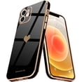 thumbnail image 1 of Compatible with iPhone 12 Case for Women Girl Cute Love-Heart Luxury Bling Plating Soft Back Cover Raised Full Camera Protection Bumper Silicone Shockproof Phone Case for iPhone 12, Black, 1 of 5