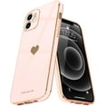 thumbnail image 1 of Compatible with iPhone 12 Case for Women Girl Cute Love-Heart Luxury Bling Plating Soft Back Cover Raised Full Camera Protection Bumper Silicone Shockproof Phone Case for iPhone 12, Light Pink, 1 of 6